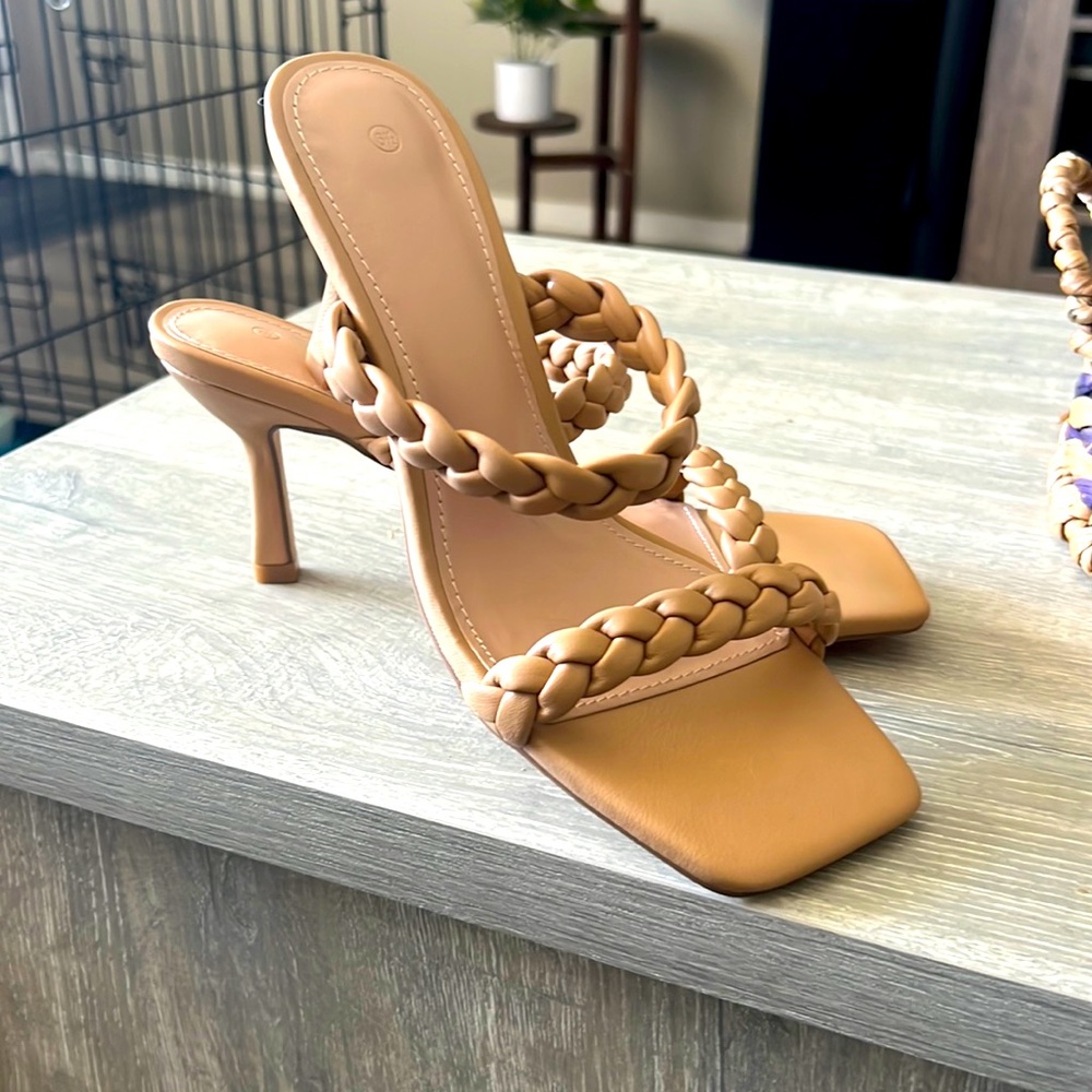 NIB braided heel sandals.